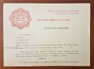 Primo Congresso Nazionale delle Donne Italiane: scheda di adesione